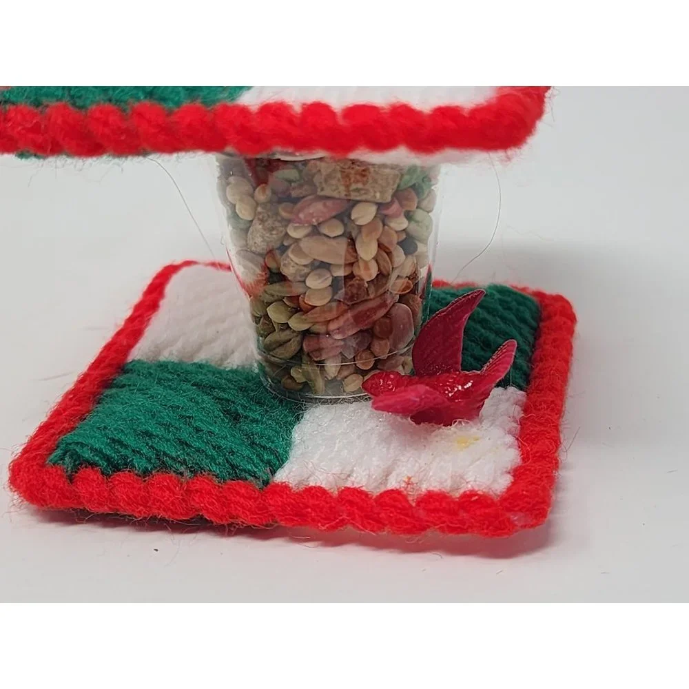 Vintage Handmade Christmas Ornament Crocheted Plastic Bird‎ Feeder